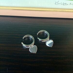 Silver Diamond dangling heart cuff earrings